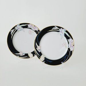 Mikasa Charisma Black Teacup & Saucer, Retro 1980s Black, Pink, Blue Floral Cup